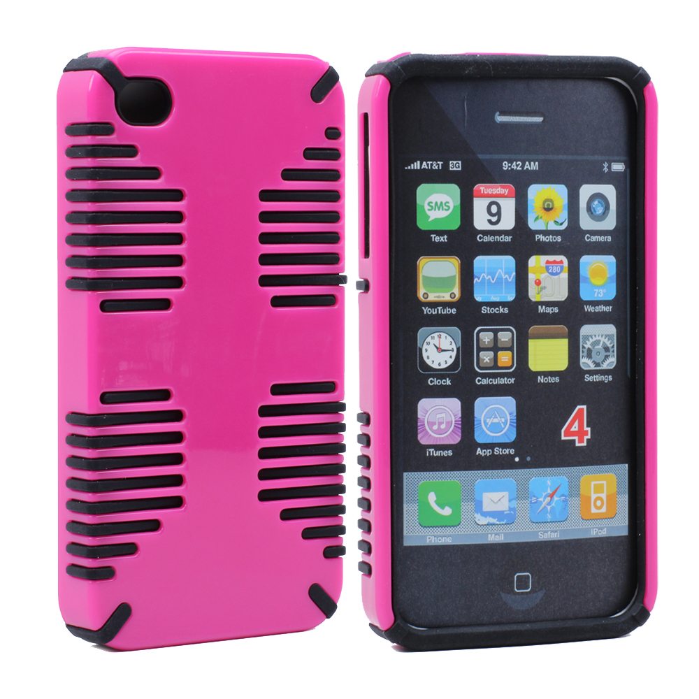 iPHONE 4 4S Hybrid Grip Case (Hot Pink-Black)